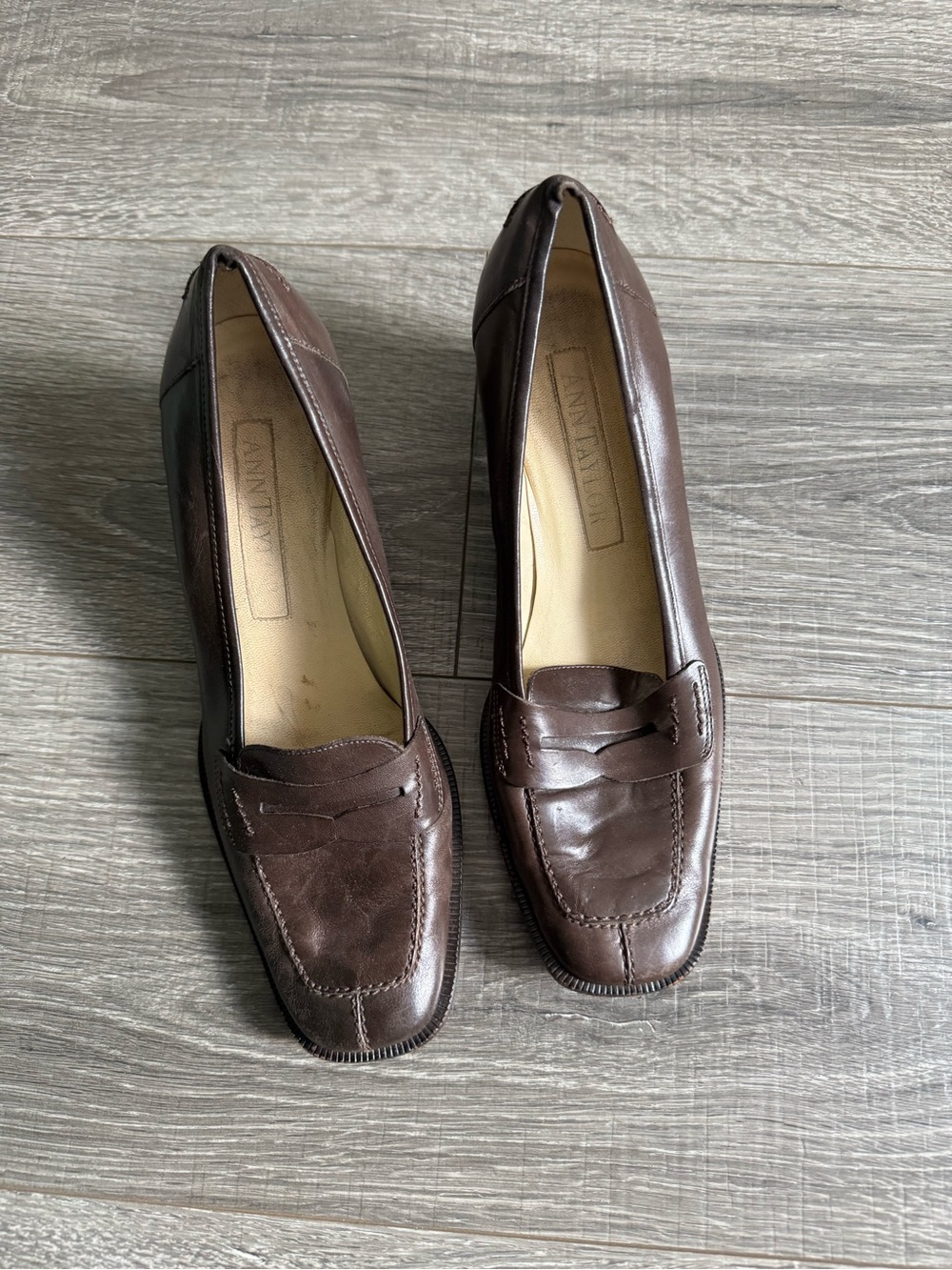 Ann Taylor Brown Leather heeled Loafers for Women